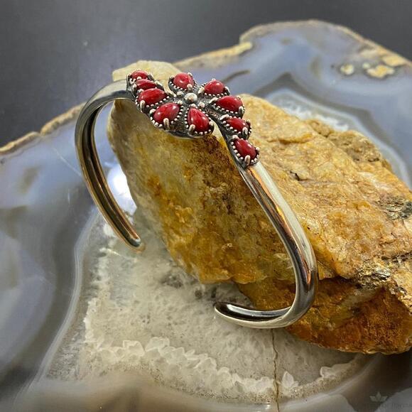Carolyn Pollack Southwestern Style Sterling Red Jasper Cluster Women's Bracelet - Picture 5 of 10